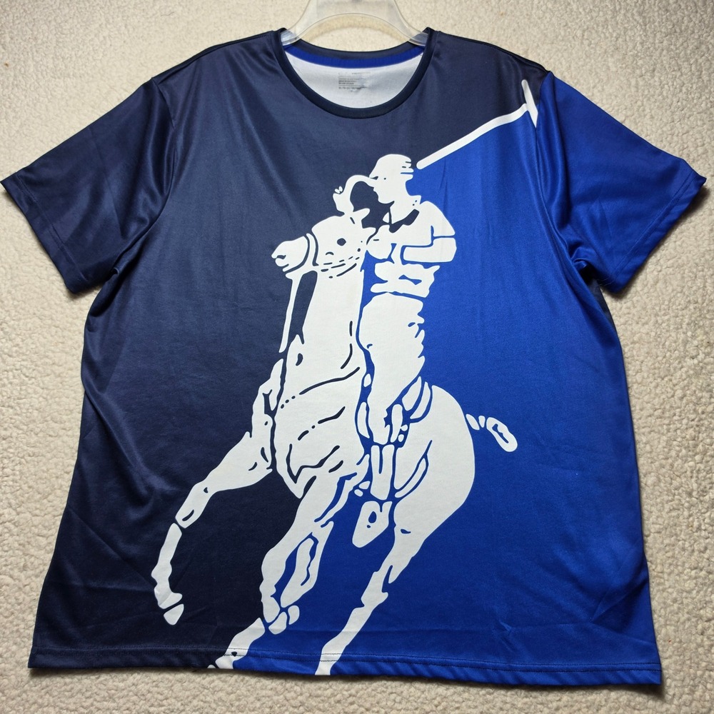 Polo Ralph Lauren Performance Mens XL Big Pony Graphic T-Shirt Blue Colorblock